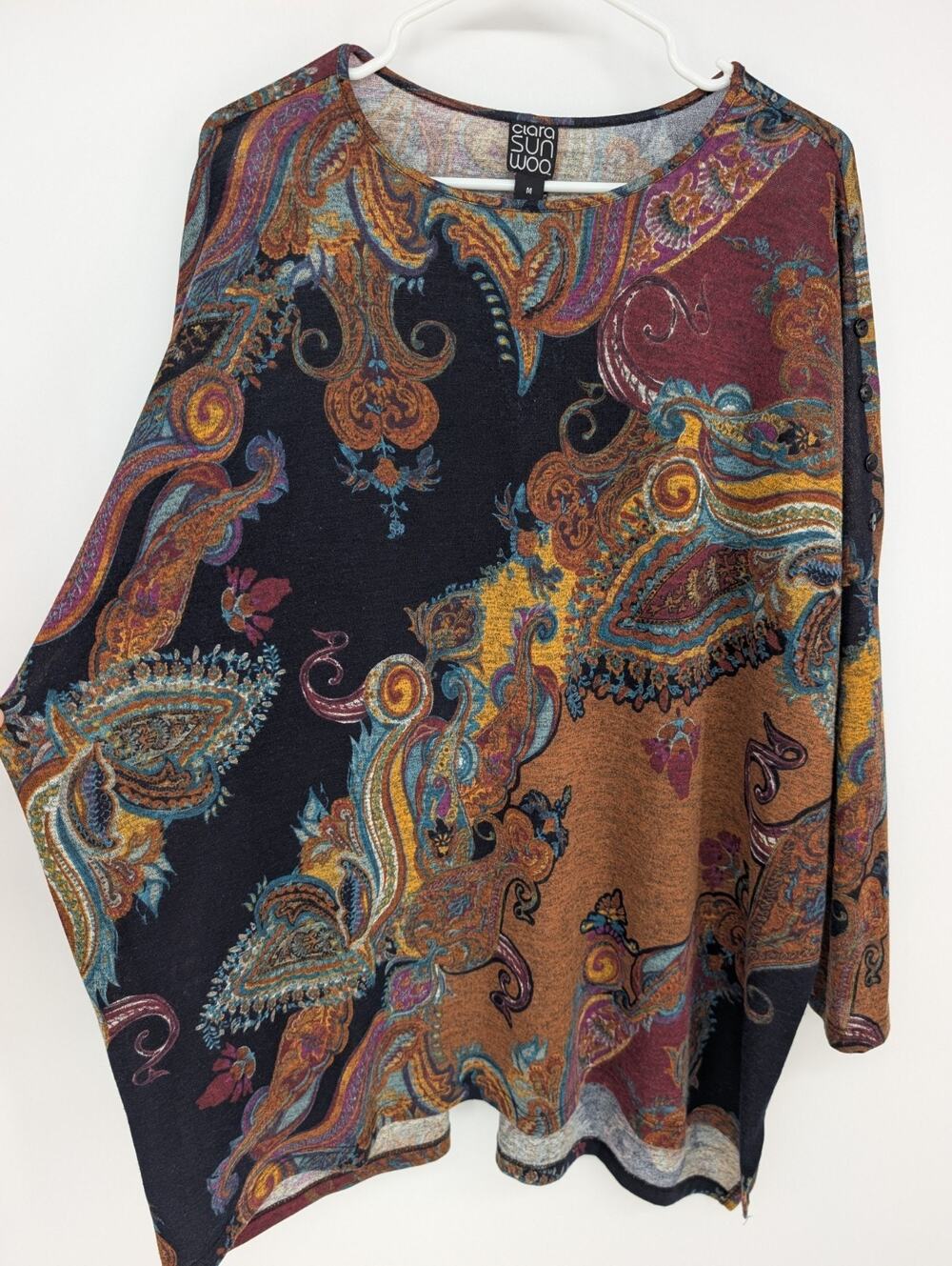 Clara Sun Woo Boyfriend Tunic Shirt Women's Size M Paisley Boho USA